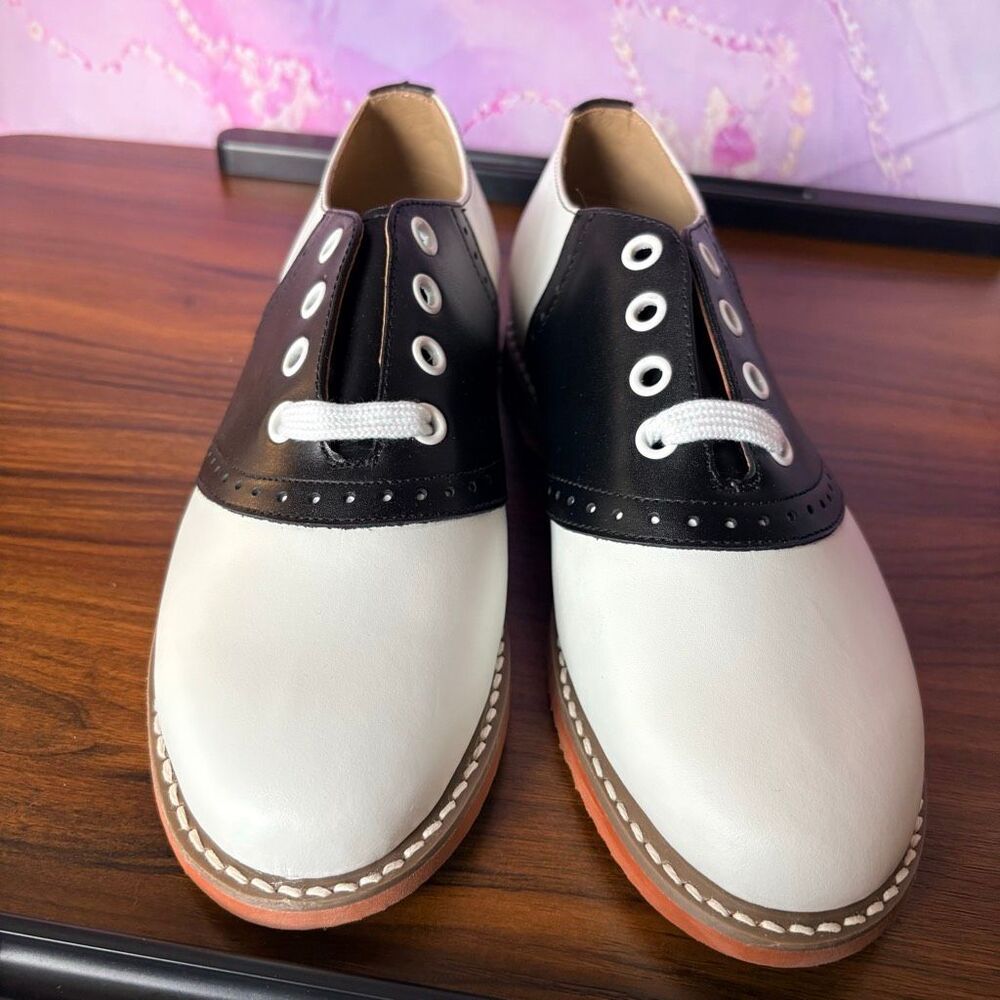 Kesco 4667 Girls 3.5 B Classic Leather White Black Oxford Saddle Shoes NIB - Picture 9 of 12